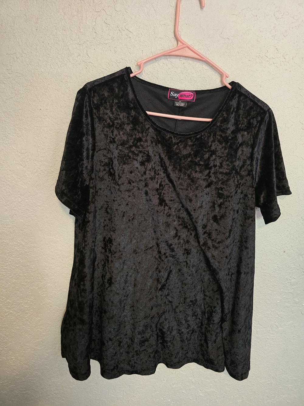 Say What? Black Crushed Velvet Short Sleeve Tee